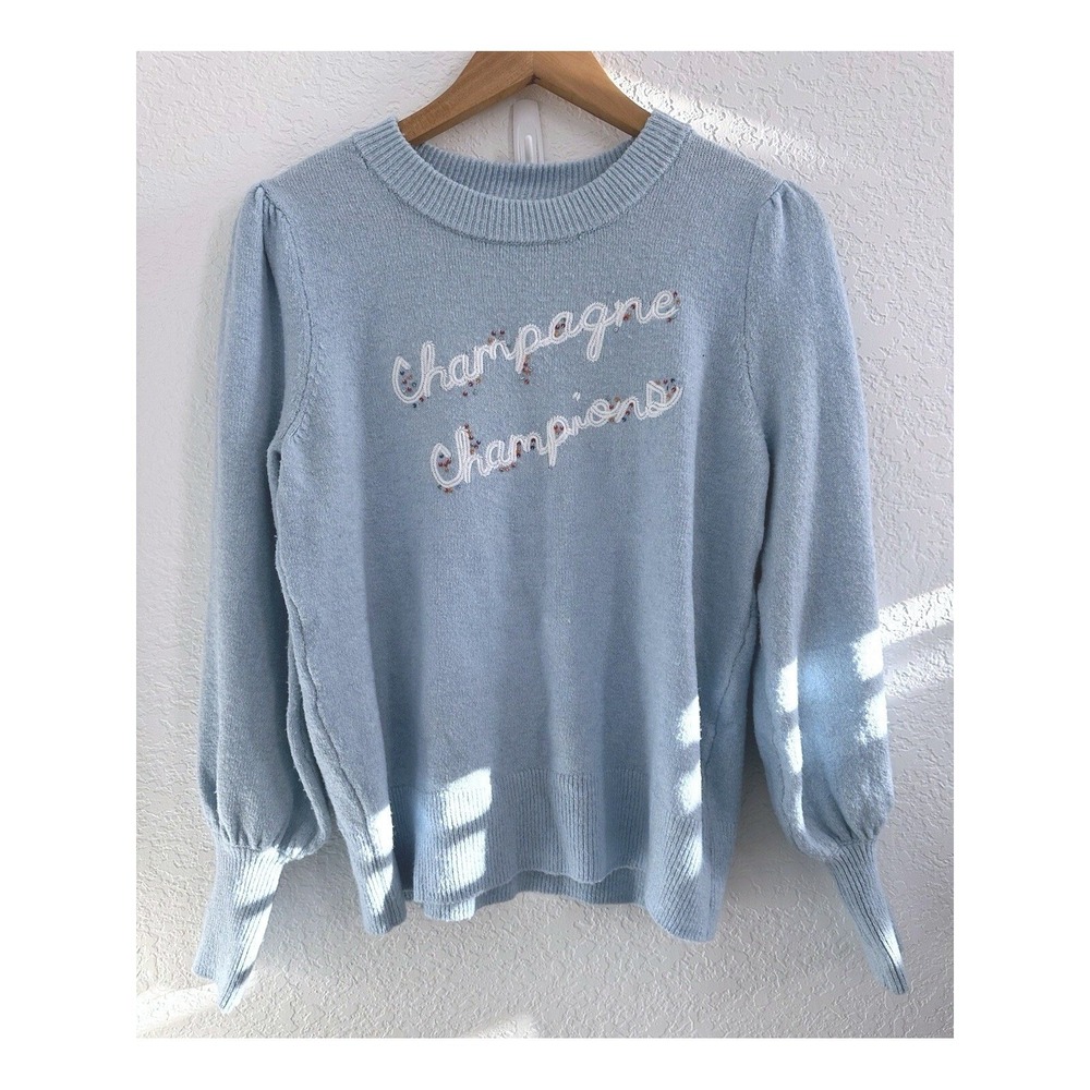 NWT LC Lauren Conrad Womens M Pastel Blue Champagne Champion Sweater Easter Cozy